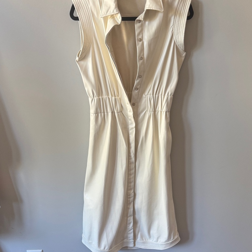 House of Harlow 1960 Faux leather Cream Button-Down Midi Dress